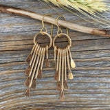 Gold Plated Hammered Fringe Dangle Earrings, Boho Geometric Statement Gift
