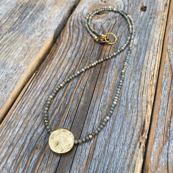 Gold Plated Pendant Necklace – Silver Leaf Gemstone Beaded Necklace
