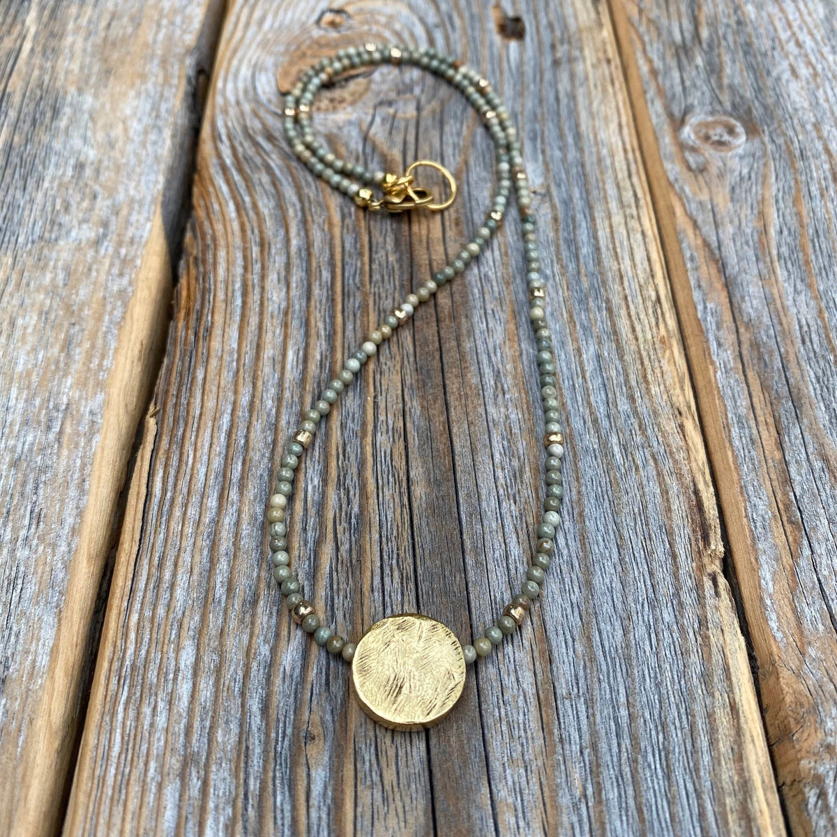 Gold Plated Pendant Necklace – Silver Leaf Gemstone Beaded Necklace