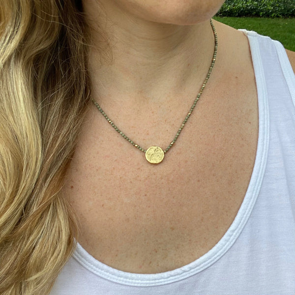 Gold Plated Pendant Necklace – Silver Leaf Gemstone Beaded Necklace