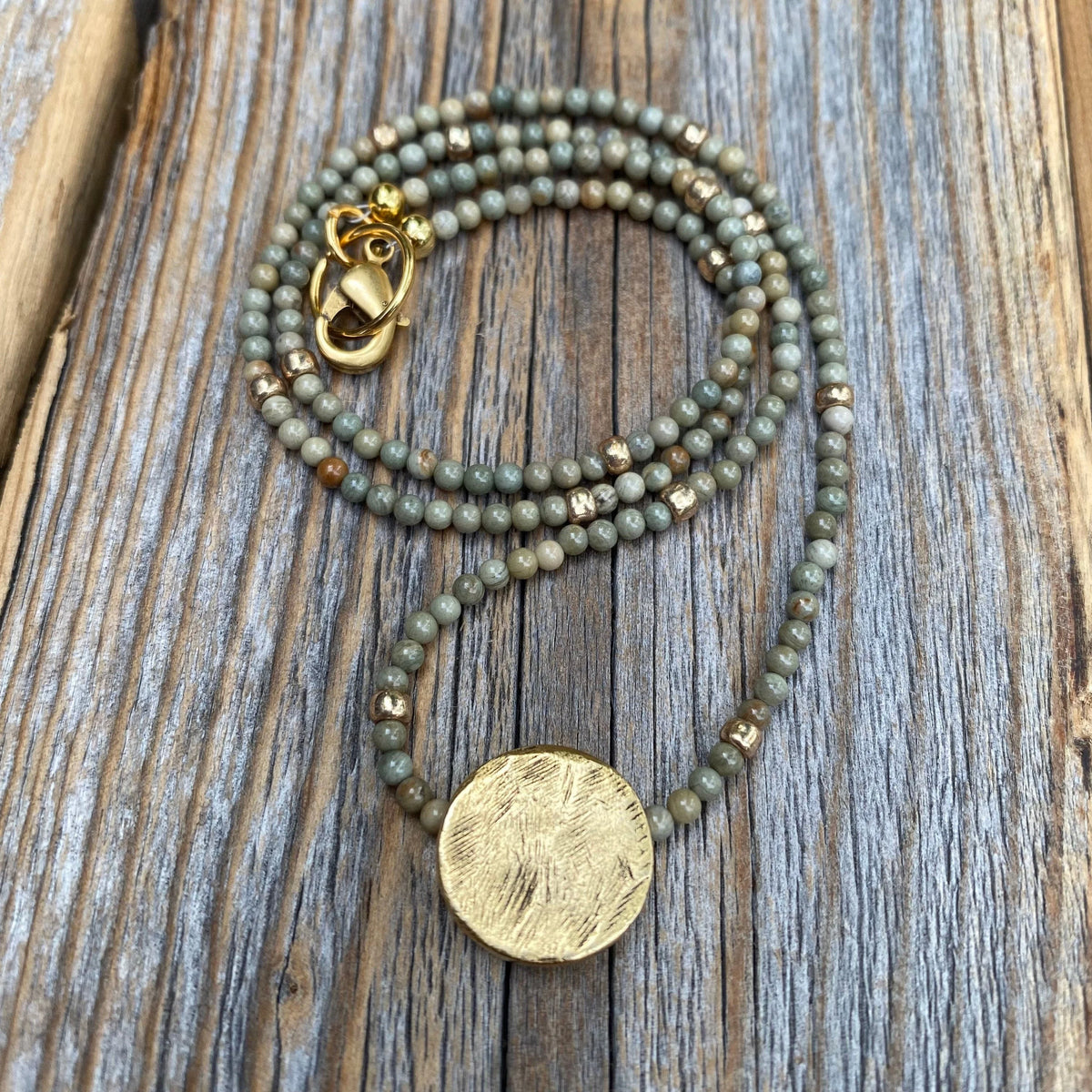 Gold Plated Pendant Necklace – Silver Leaf Gemstone Beaded Necklace
