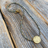Gold Plated Pendant Necklace – Silver Leaf Gemstone Beaded Necklace
