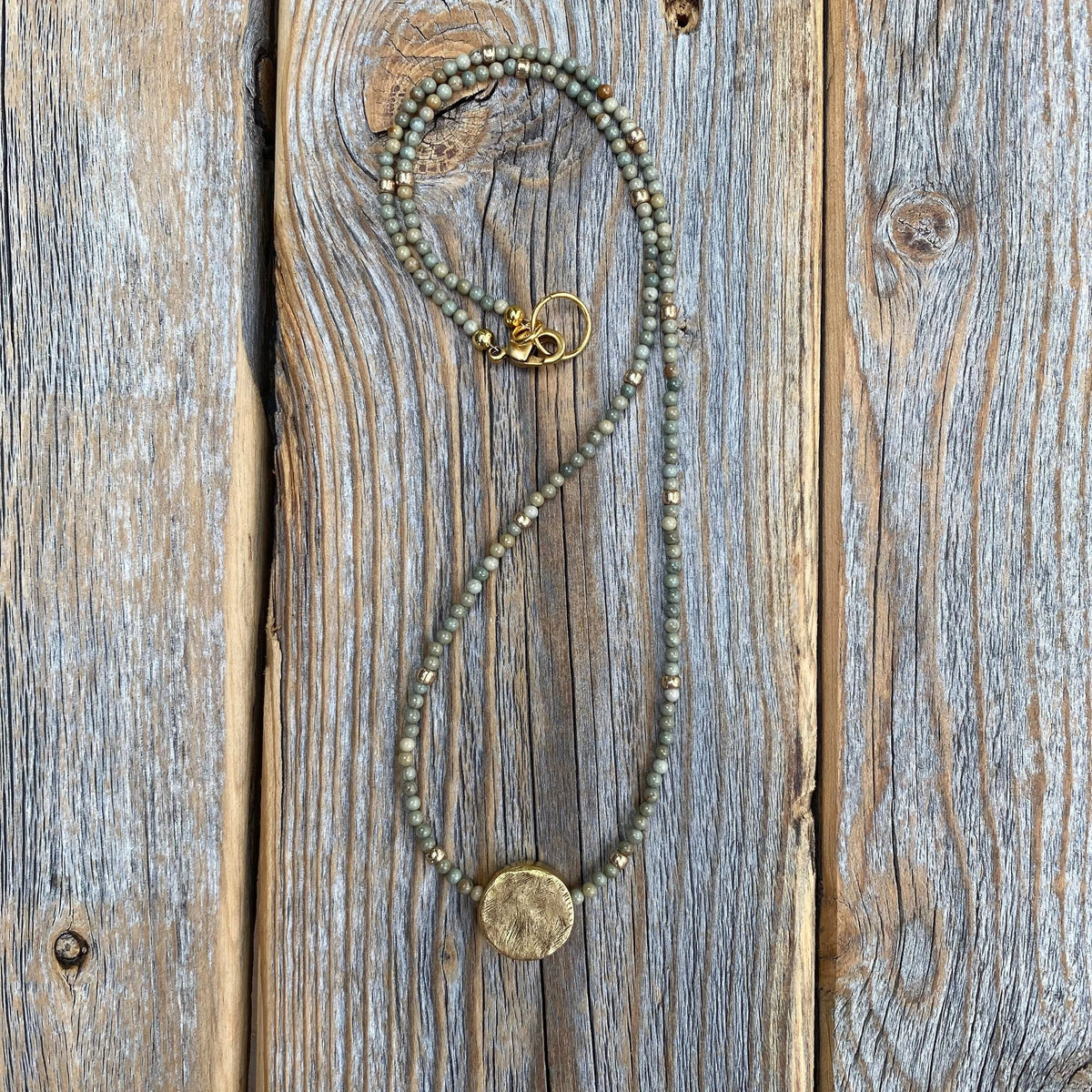 Gold Plated Pendant Necklace – Silver Leaf Gemstone Beaded Necklace