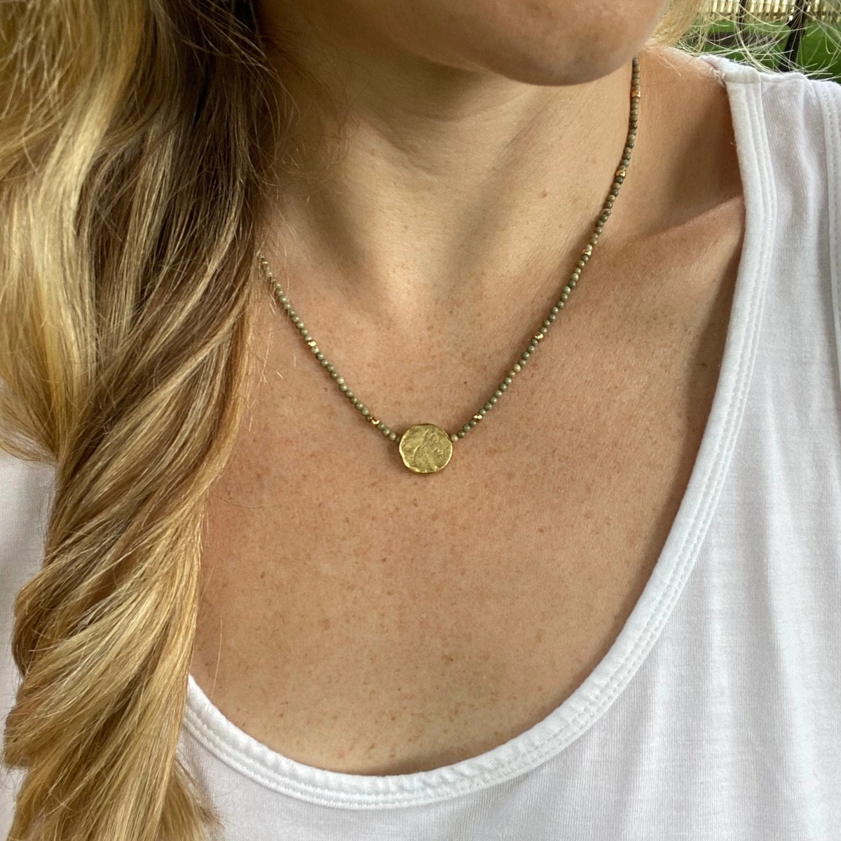 Gold Plated Pendant Necklace – Silver Leaf Gemstone Beaded Necklace