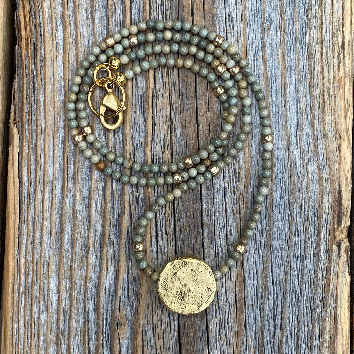 Gold Plated Pendant Necklace – Silver Leaf Gemstone Beaded Necklace