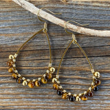 Gold Teardrop Tiger Eye Earrings – Bohemian Beaded Jewelry, Unique Gifts for Her, Classic Boho Earrings, Handmade Statement Jewelry