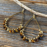 Gold Teardrop Tiger Eye Earrings – Bohemian Beaded Jewelry, Unique Gifts for Her, Classic Boho Earrings, Handmade Statement Jewelry