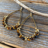 Gold Teardrop Tiger Eye Earrings – Bohemian Beaded Jewelry, Unique Gifts for Her, Classic Boho Earrings, Handmade Statement Jewelry