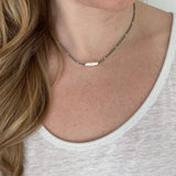 Gray Czech Glass Beaded Necklace, Sterling Silver Pendant, Dainty Layering Necklace
