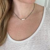 Gray Czech Glass Beaded Necklace, Sterling Silver Pendant, Dainty Layering Necklace