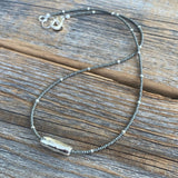 Gray Czech Glass Beaded Necklace, Sterling Silver Pendant, Dainty Layering Necklace