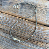 Gray Czech Glass Beaded Necklace, Sterling Silver Pendant, Dainty Layering Necklace