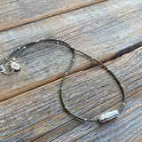 Gray Czech Glass Beaded Necklace, Sterling Silver Pendant, Dainty Layering Necklace