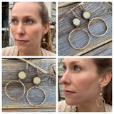 Hammered Gold Hoop Earrings | Ivory Czech Glass Dangles, Nickel-Free