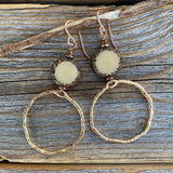 Hammered Gold Hoop Earrings | Ivory Czech Glass Dangles, Nickel-Free