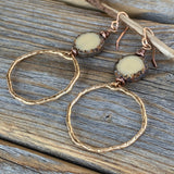 Hammered Gold Hoop Earrings | Ivory Czech Glass Dangles, Nickel-Free