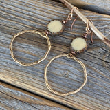 Hammered Gold Hoop Earrings | Ivory Czech Glass Dangles, Nickel-Free