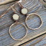 Hammered Gold Hoop Earrings | Ivory Czech Glass Dangles, Nickel-Free