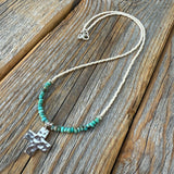Hammered Sterling Silver Turquoise Cross Necklace, Boho Western Layering Jewelry