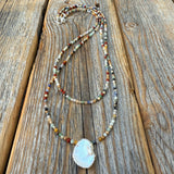 Hand-strung Gemstone and Pearl Necklace, Multicolor Beaded Layering Jewelry