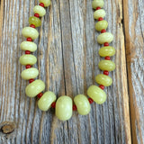 Handcrafted Lime Green Jade and Red Coral Statement Necklace