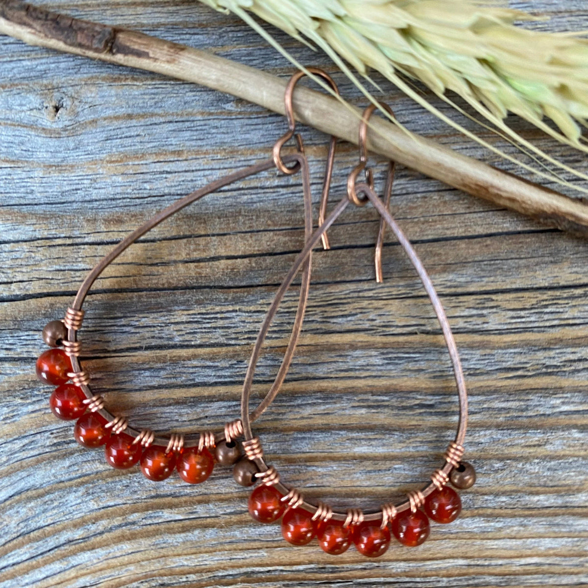 Handmade Carnelian Dangle Earrings, Vintage Boho Chic Jewelry