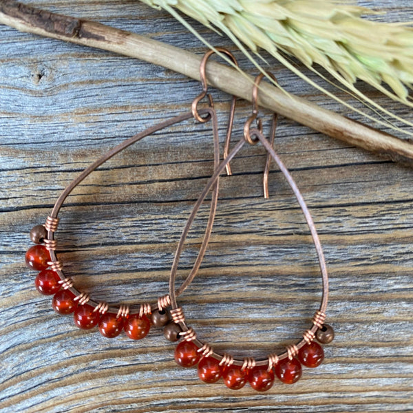 Handmade Carnelian Dangle Earrings, Vintage Boho Chic Jewelry