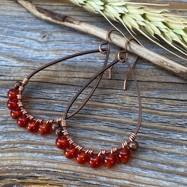 Handmade Carnelian Dangle Earrings, Vintage Boho Chic Jewelry
