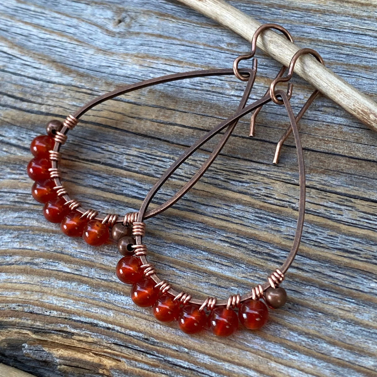 Handmade Carnelian Dangle Earrings, Vintage Boho Chic Jewelry
