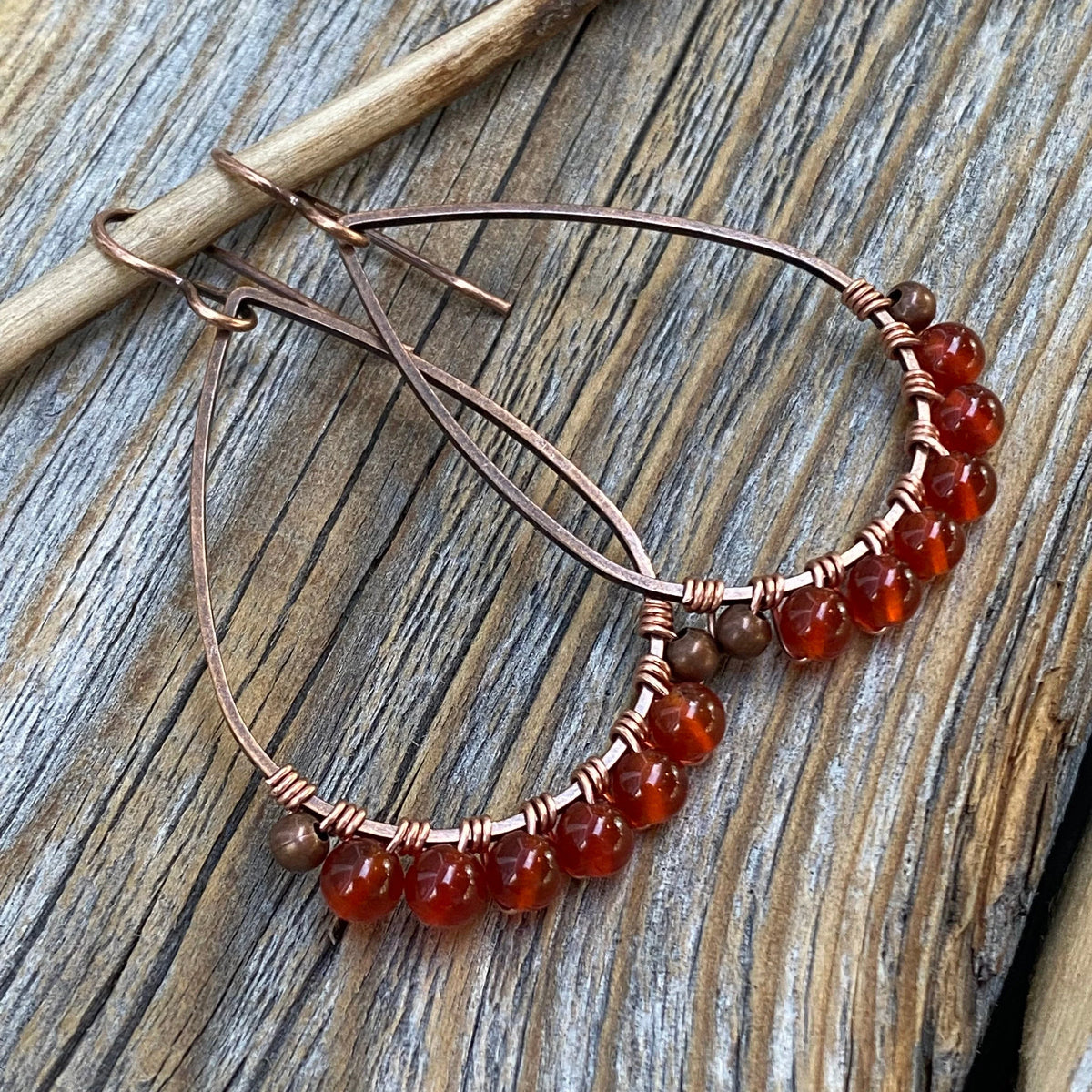 Handmade Carnelian Dangle Earrings, Vintage Boho Chic Jewelry