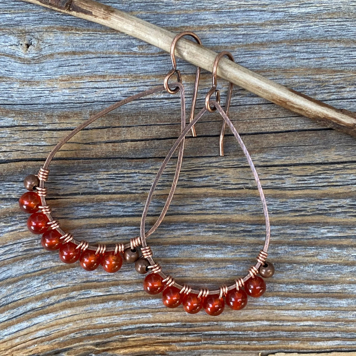 Handmade Carnelian Dangle Earrings, Vintage Boho Chic Jewelry