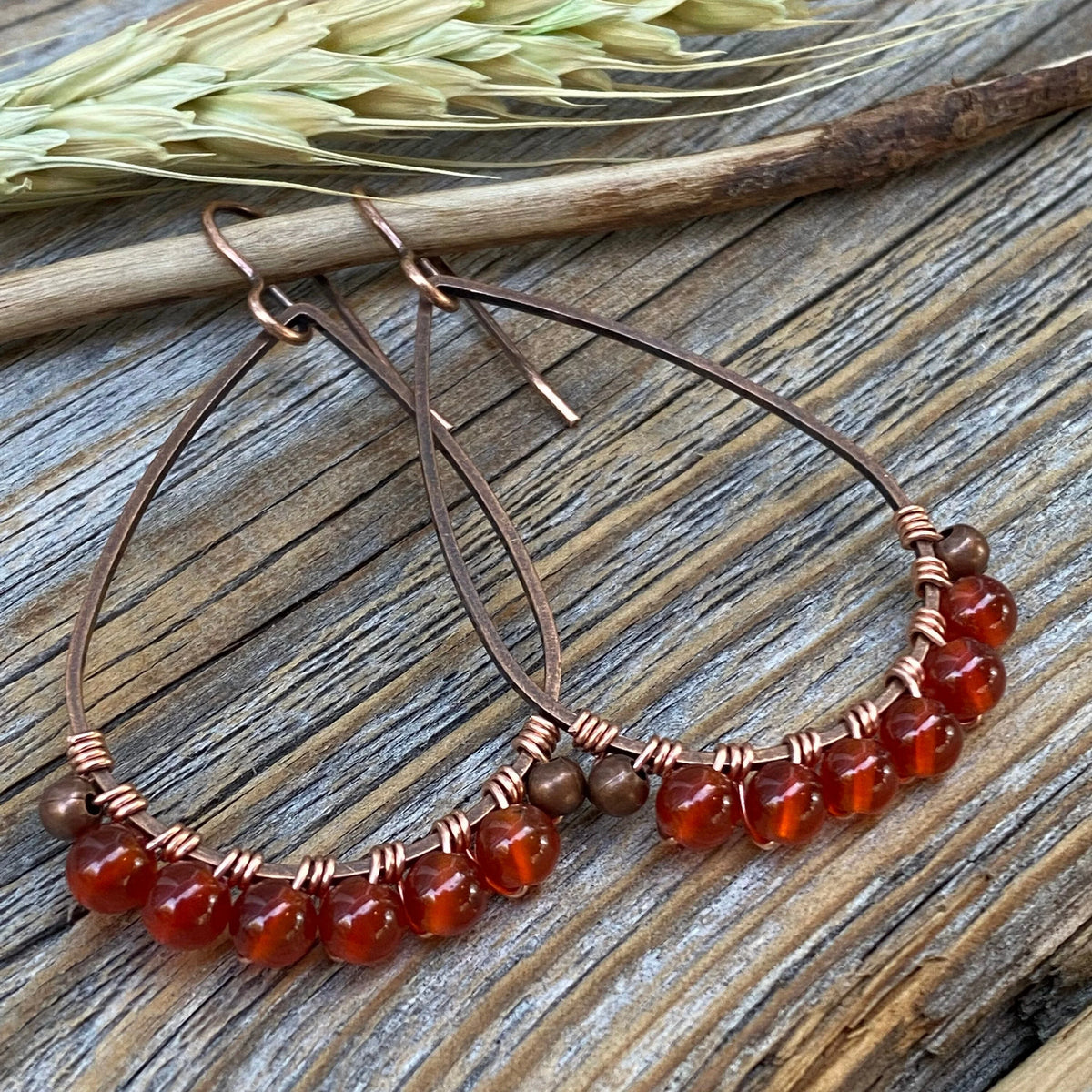 Handmade Carnelian Dangle Earrings, Vintage Boho Chic Jewelry