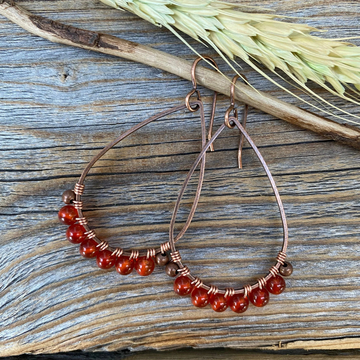 Handmade Carnelian Dangle Earrings, Vintage Boho Chic Jewelry