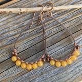 Handmade Copper Yellow Jasper Dangle Earrings, Boho Teardrop Jewelry