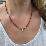 Handmade Coral Turquoise Beaded Cross Necklace, Southwestern Jewelry