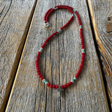 Handmade Coral Turquoise Beaded Cross Necklace, Southwestern Jewelry