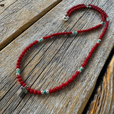 Handmade Coral Turquoise Beaded Cross Necklace, Southwestern Jewelry