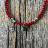Handmade Coral Turquoise Beaded Cross Necklace, Southwestern Jewelry