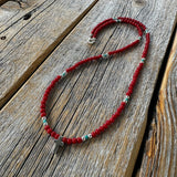 Handmade Coral Turquoise Beaded Cross Necklace, Southwestern Jewelry