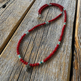 Handmade Coral Turquoise Beaded Cross Necklace, Southwestern Jewelry