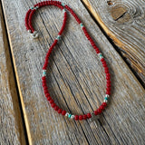 Handmade Coral Turquoise Beaded Cross Necklace, Southwestern Jewelry