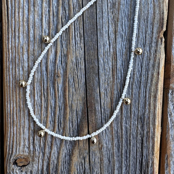 Handmade Dainty Beaded Necklace – 14K Gold Dangles, Czech Glass