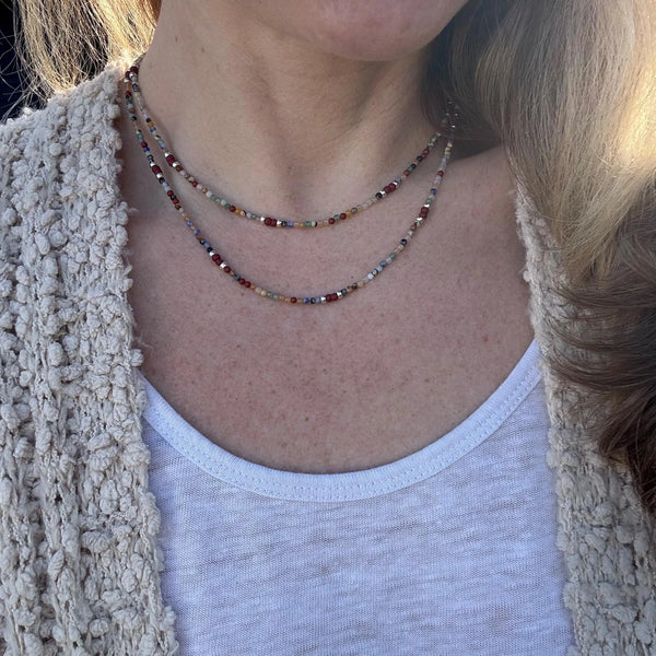Handmade Gemstone Beaded Necklace, Sterling Silver Clasp, Boho Jewelry