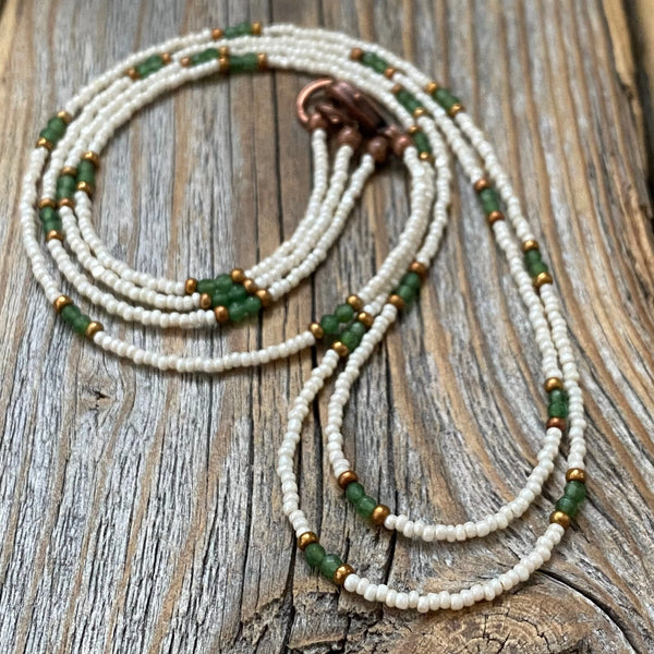 Handmade Jade Beaded Layering Necklace, Boho Seed Bead Jewelry