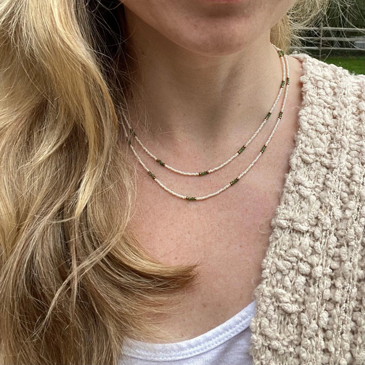 Handmade Jade Beaded Layering Necklace, Boho Seed Bead Jewelry