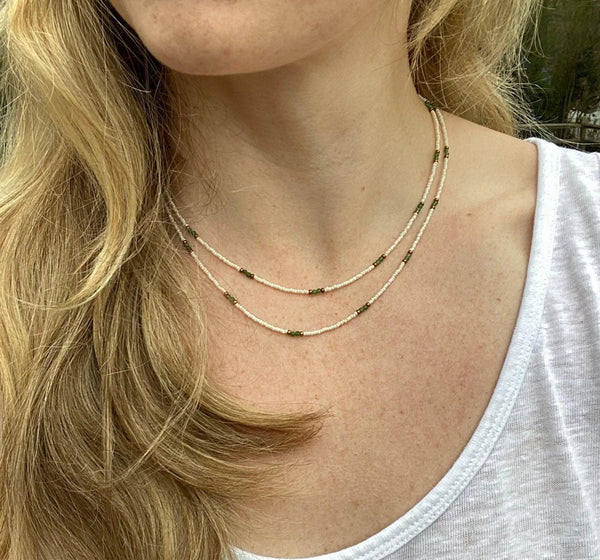 Handmade Jade Beaded Layering Necklace, Boho Seed Bead Jewelry