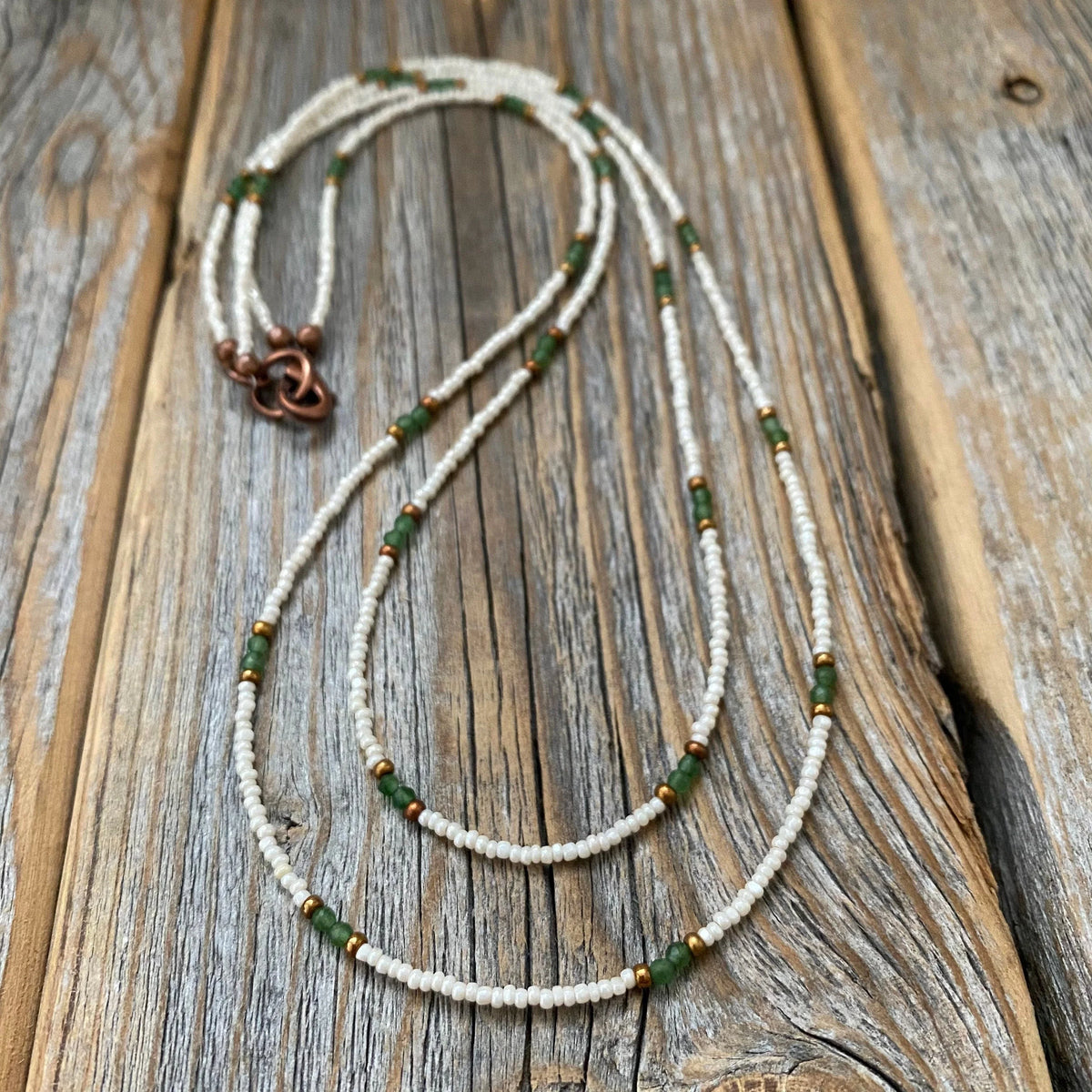 Handmade Jade Beaded Layering Necklace, Boho Seed Bead Jewelry
