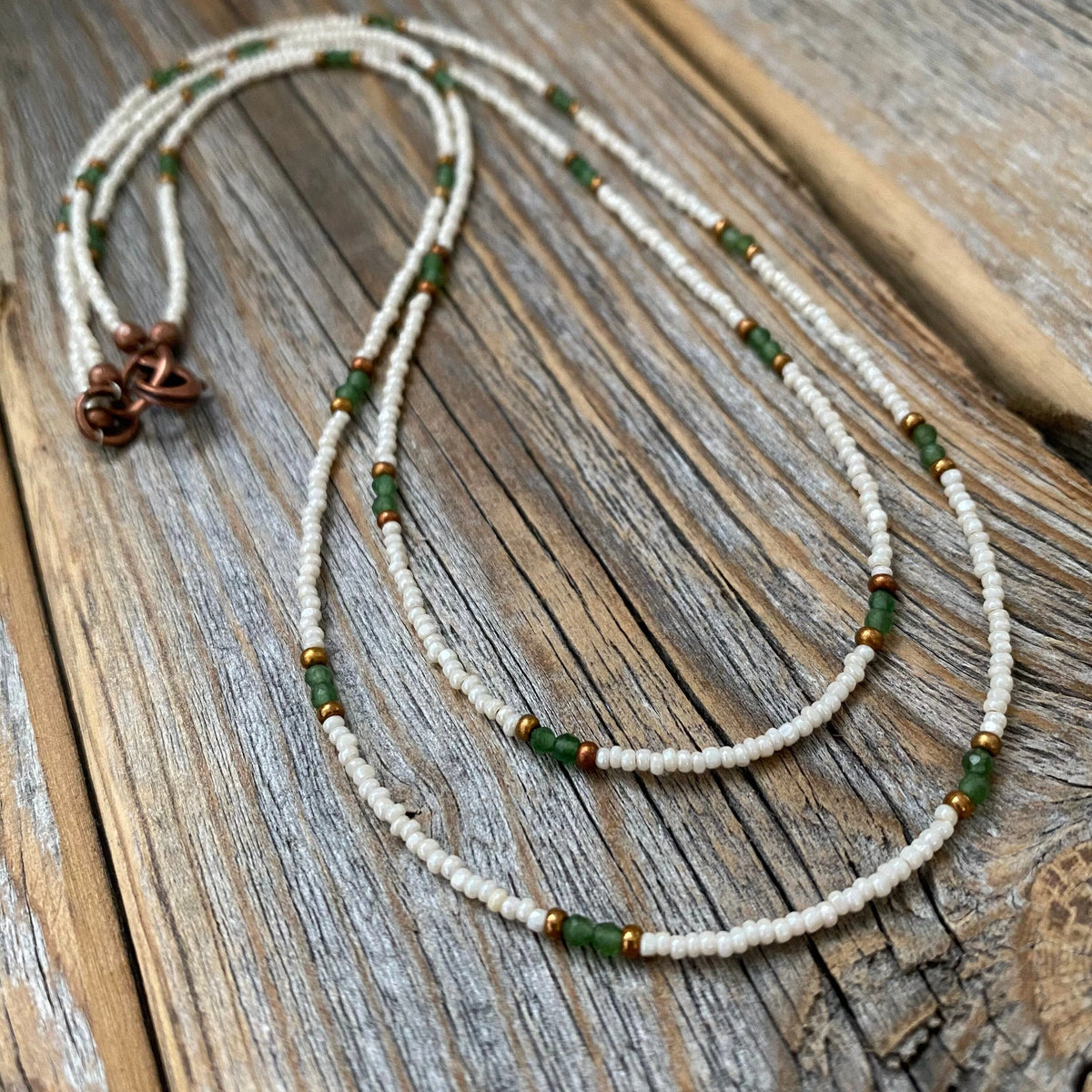 Handmade Jade Beaded Layering Necklace, Boho Seed Bead Jewelry