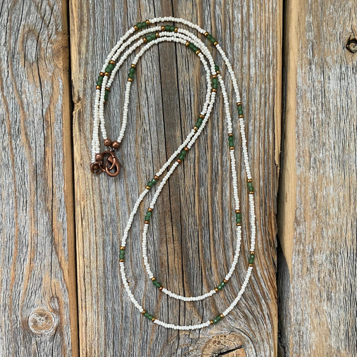 Handmade Jade Beaded Layering Necklace, Boho Seed Bead Jewelry