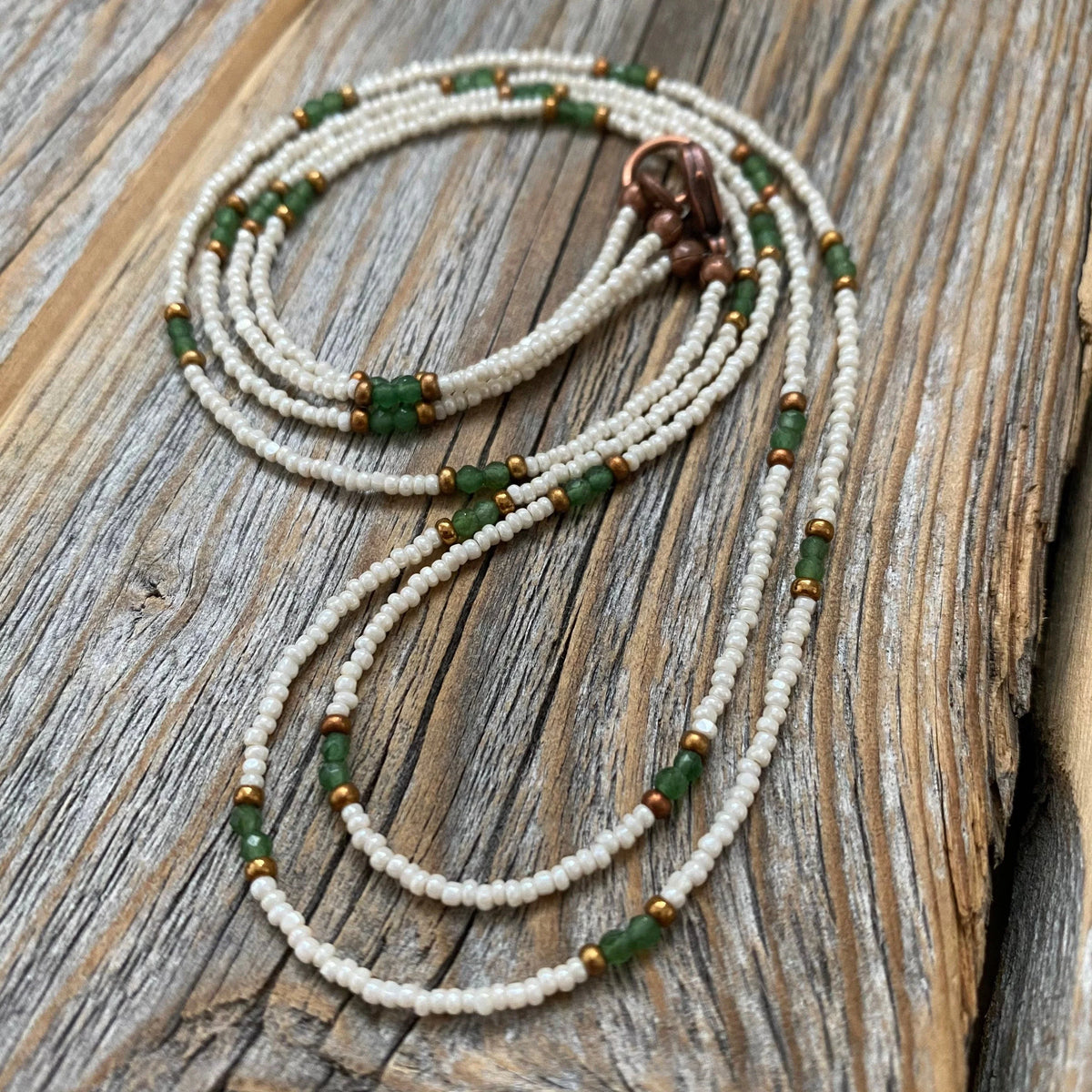 Handmade Jade Beaded Layering Necklace, Boho Seed Bead Jewelry